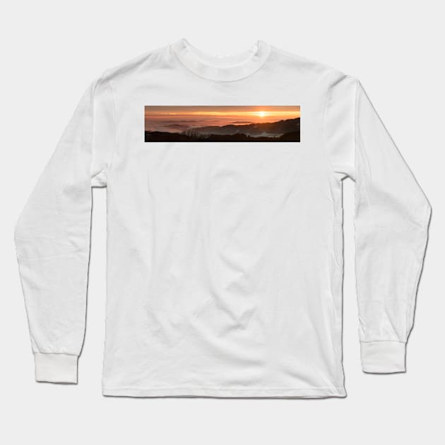 Suset Above the Fog - Lake Constance Panorama Long Sleeve T-Shirt by holgermader